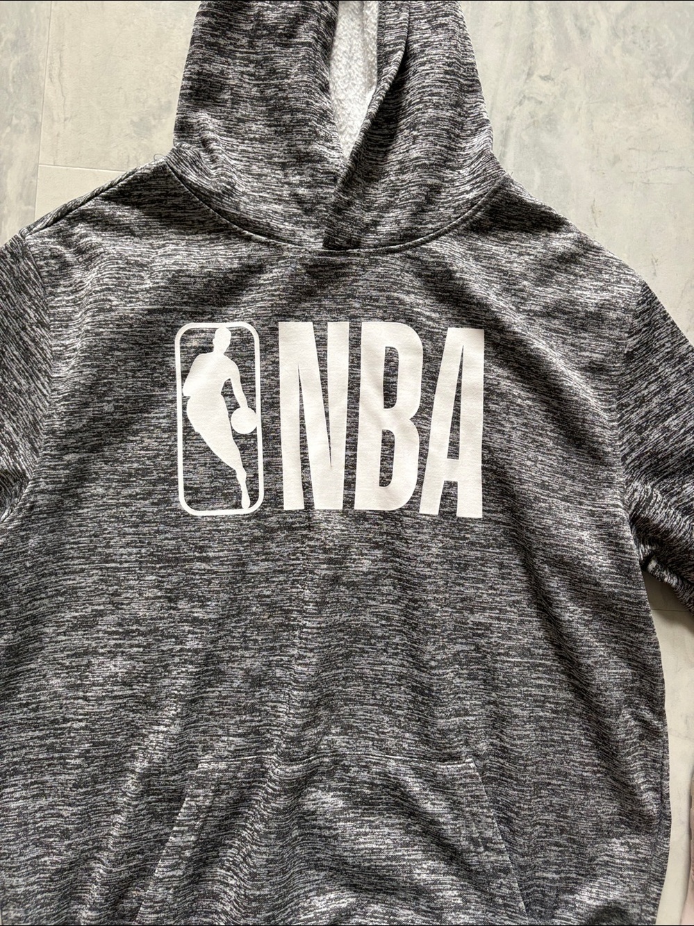 NBA Gray Heather Pullover Hoodie white NBA logo front long sleeve front pocket - Picture 3 of 14